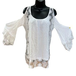 Bohemian Style Solitaire Bell Sleeve Lace Swim Cover-up Sz S